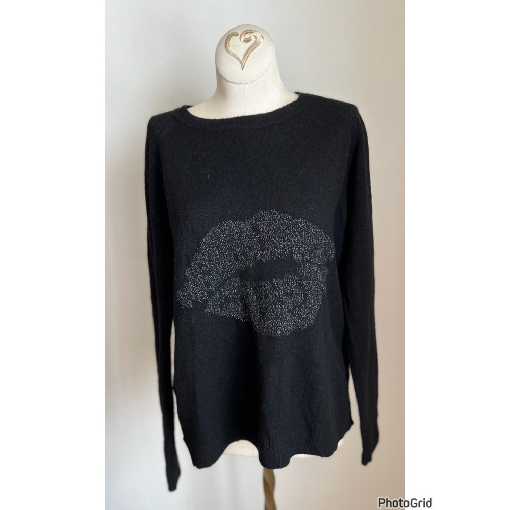 Scott & Scott London Black Lip Print Cashmere Sweater Medium